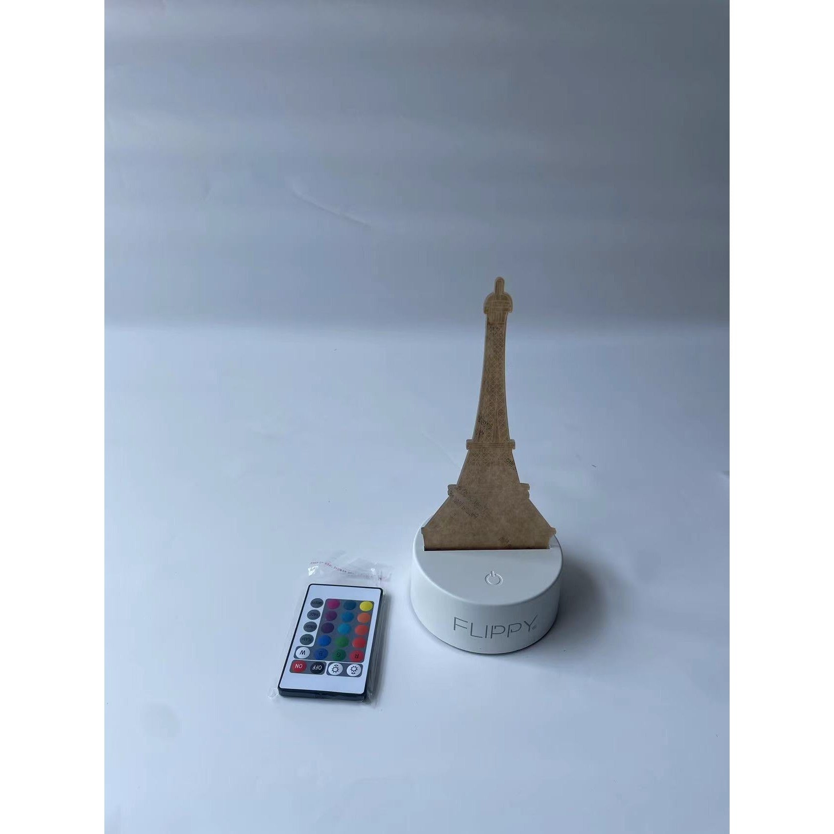 Lampa LED decorativa, Flippy, 3D, Turnul Eiffel, din material acril si lumina multicolora, alb-9