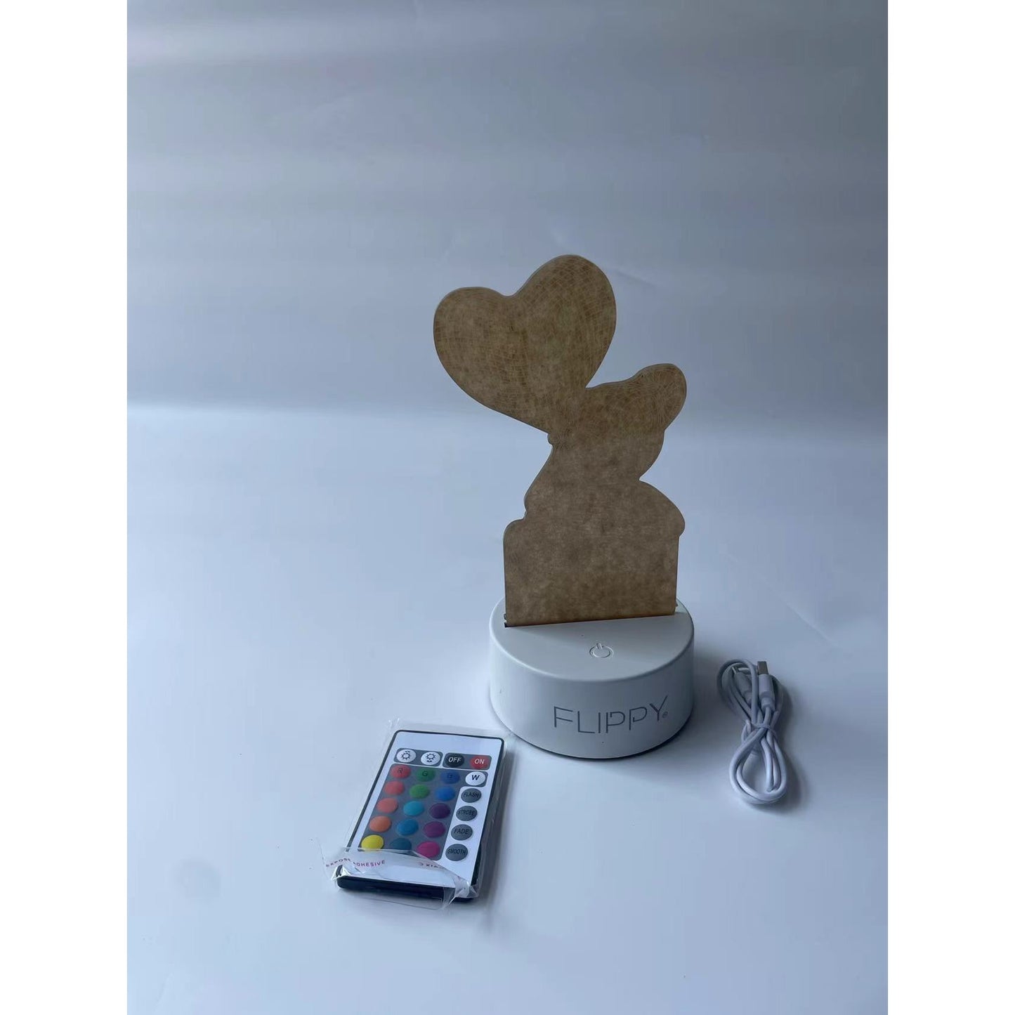 Lampa LED decorativa, Flippy, 3D, Ursulet cu balon inima, cu telecomanda, doua moduri de alimentare USB si baterii, 20 cm inaltime, din material acril si lumina multicolora, alb-9