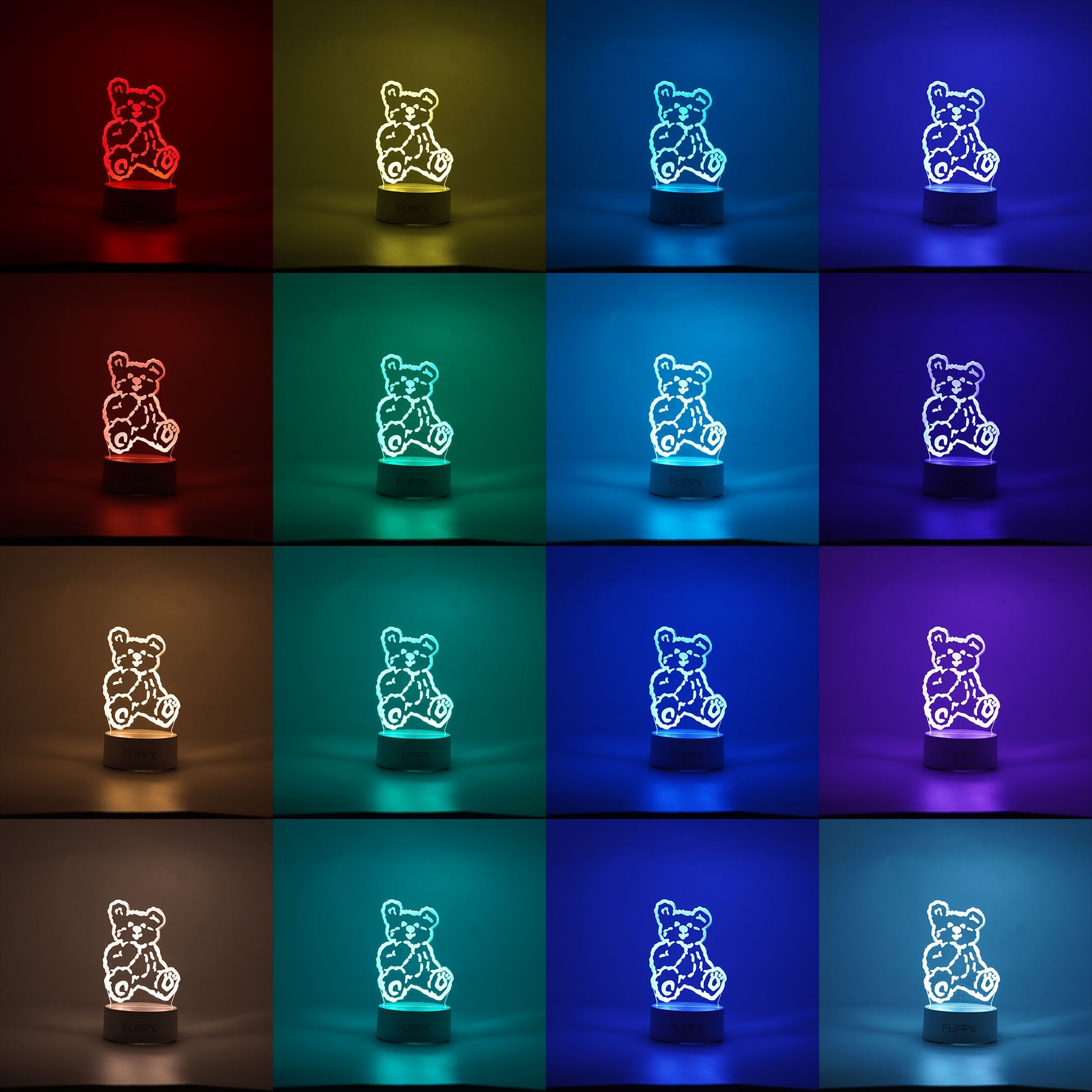 Lampa LED decorativa, Flippy, 3D, Ursulet, cu telecomanda, doua moduri de alimentare USB si baterii, 20 cm inaltime, din material acril si lumina multicolora, alb-1