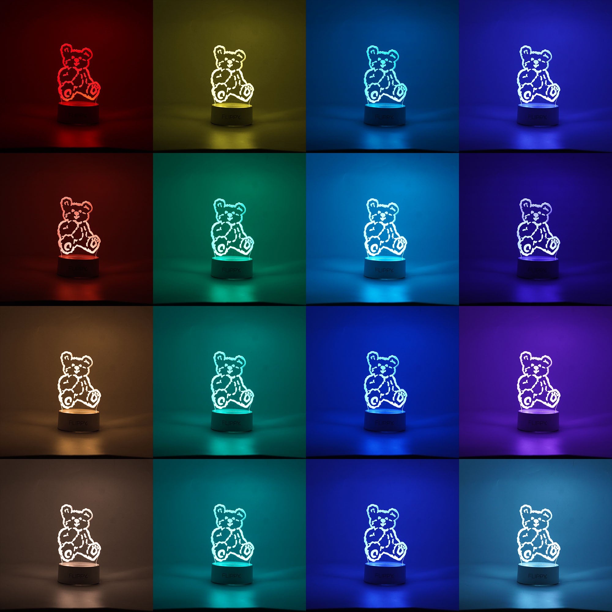 Lampa LED decorativa, Flippy, 3D, Ursulet, cu telecomanda, doua moduri de alimentare USB si baterii, 20 cm inaltime, din material acril si lumina multicolora, alb-1