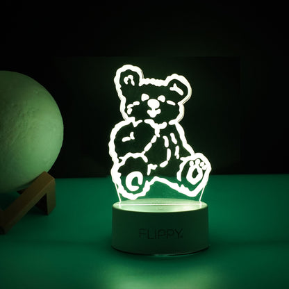 Lampa LED decorativa, Flippy, 3D, Ursulet, cu telecomanda, doua moduri de alimentare USB si baterii, 20 cm inaltime, din material acril si lumina multicolora, alb-4