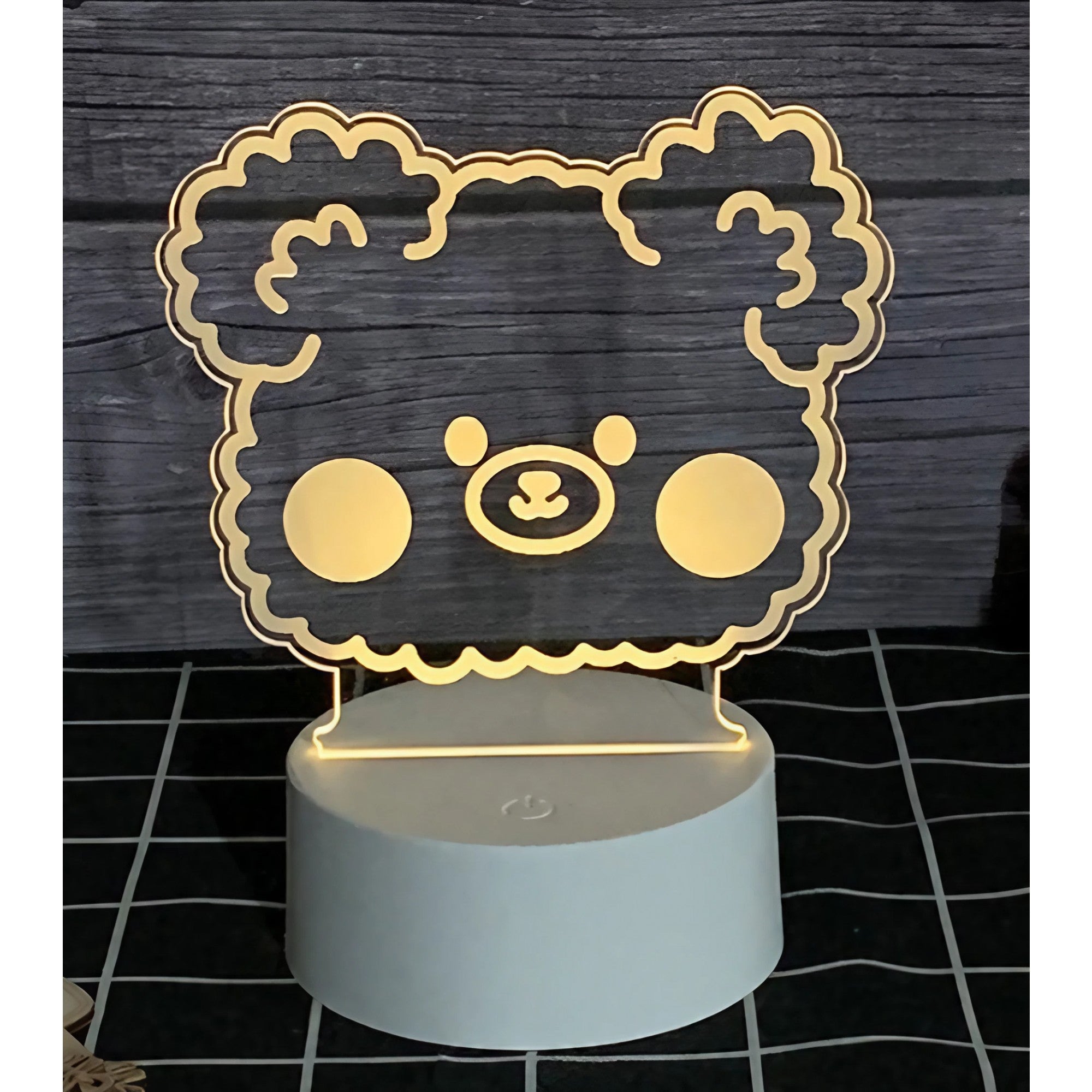 Lampa LED decorativa, Flippy, 3D, Ursulet, din material acril si lumina multicolora, alb-1