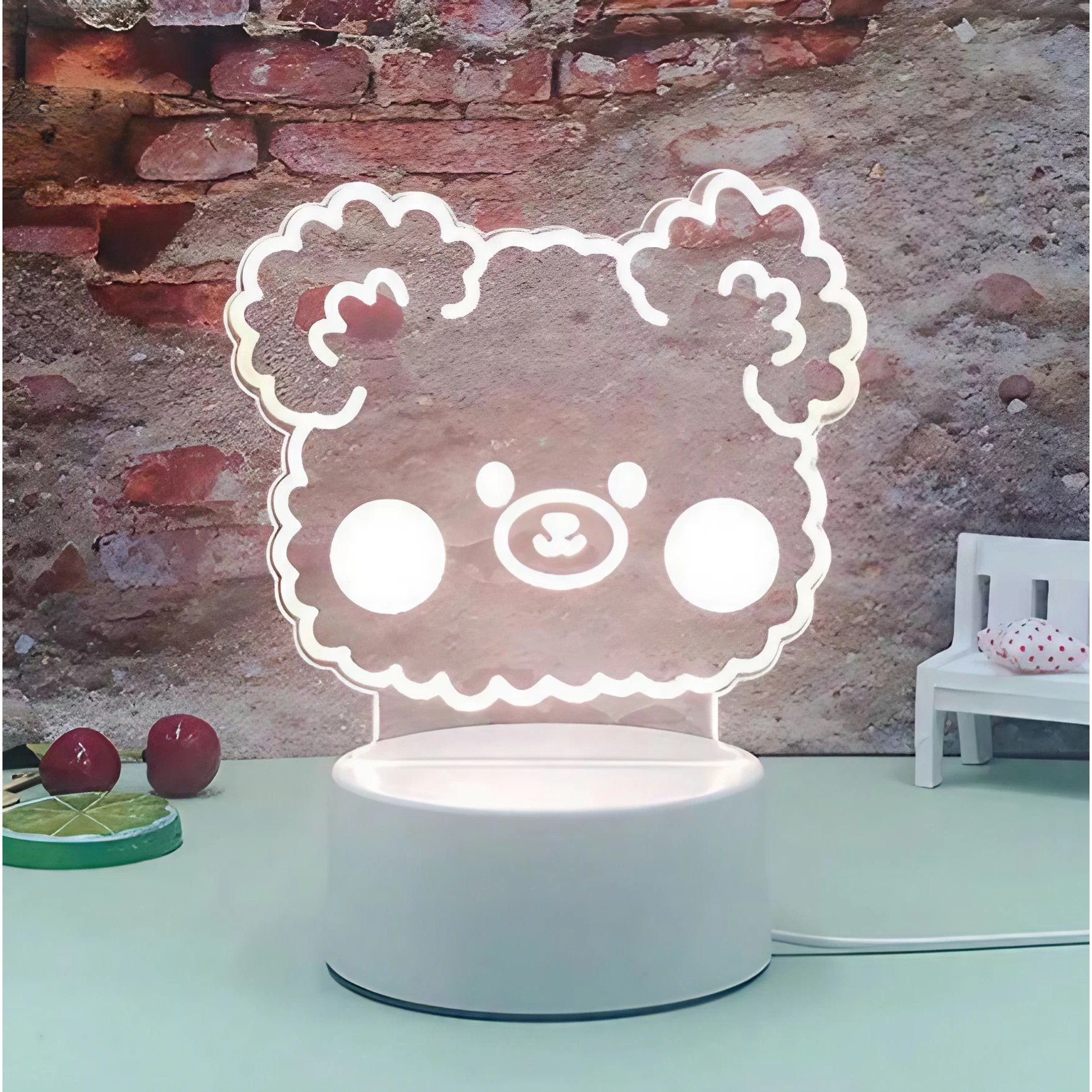 Lampa LED decorativa, Flippy, 3D, Ursulet, din material acril si lumina multicolora, alb-2