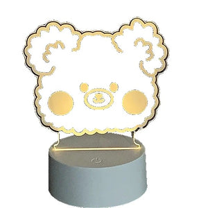 Lampa LED decorativa, Flippy, 3D, Ursulet, din material acril si lumina multicolora, alb-0