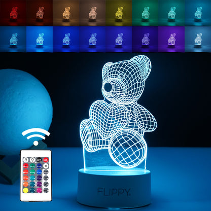 Lampa LED decorativa, Flippy, 3D, ursulet, din material acril si lumina multicolora, alb-0