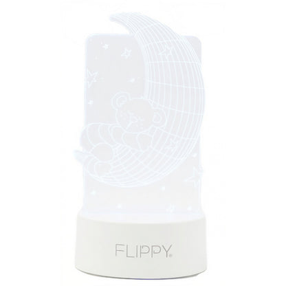 Lampa LED decorativa, Flippy, 3D, Ursulet si Semiluna, cu telecomanda, doua moduri de alimentare USB si baterii, 20 cm inaltime, din material acril si lumina multicolora, alb-8