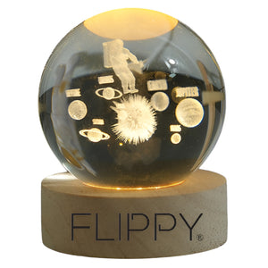 Lampa LED Decorativa, Flippy, cu Bila de Cristal cu Diametru 6cm, Model Astronaut in Galaxie 3D, Alimentare USB, Suport din Lemn, Lumina Alb Cald-0