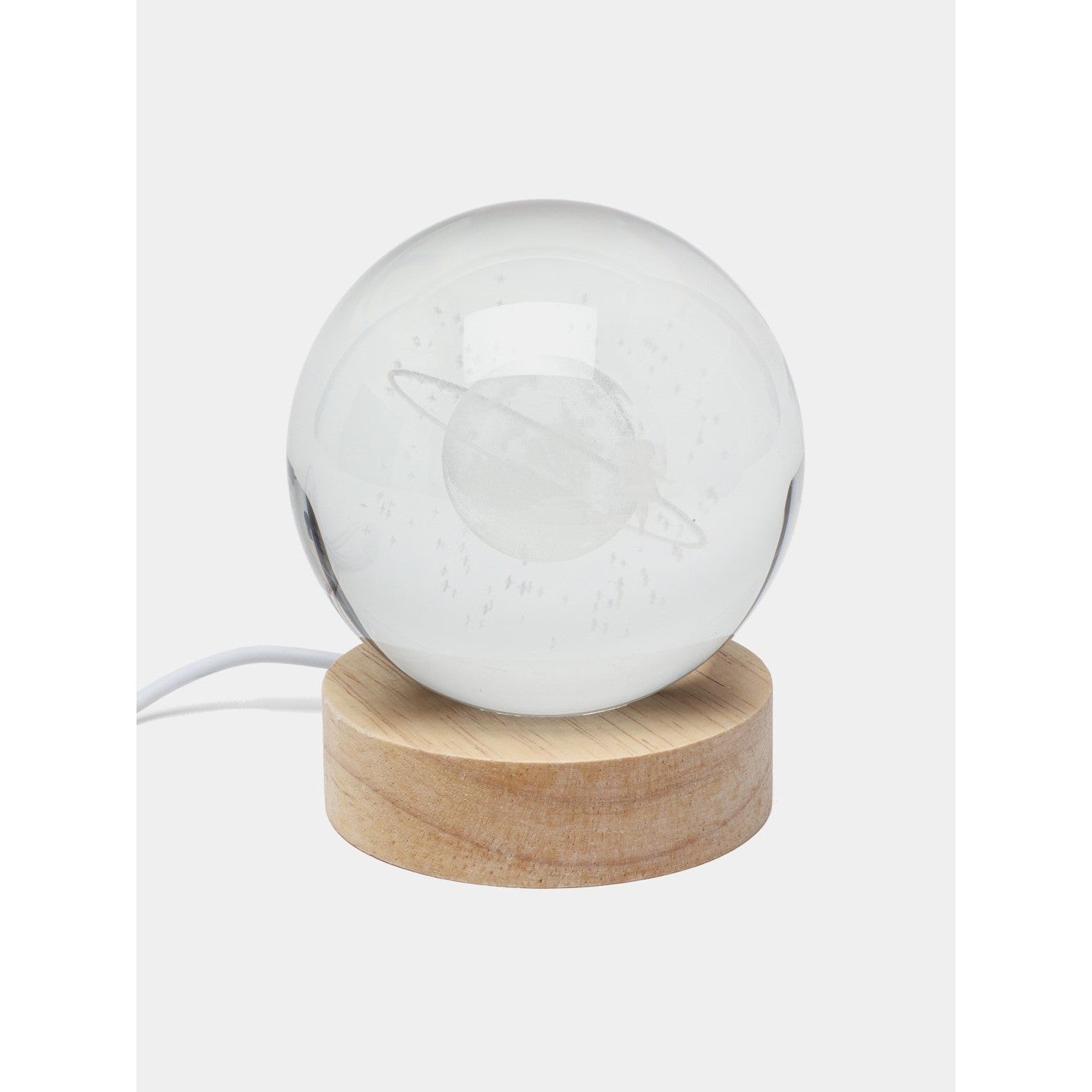 Lampa LED Decorativa, Flippy, cu Bila de Cristal cu Diametru 6cm, Model Cer Instelat 3D, Alimentare USB, Suport din Lemn, Lumina Alb Cald-8
