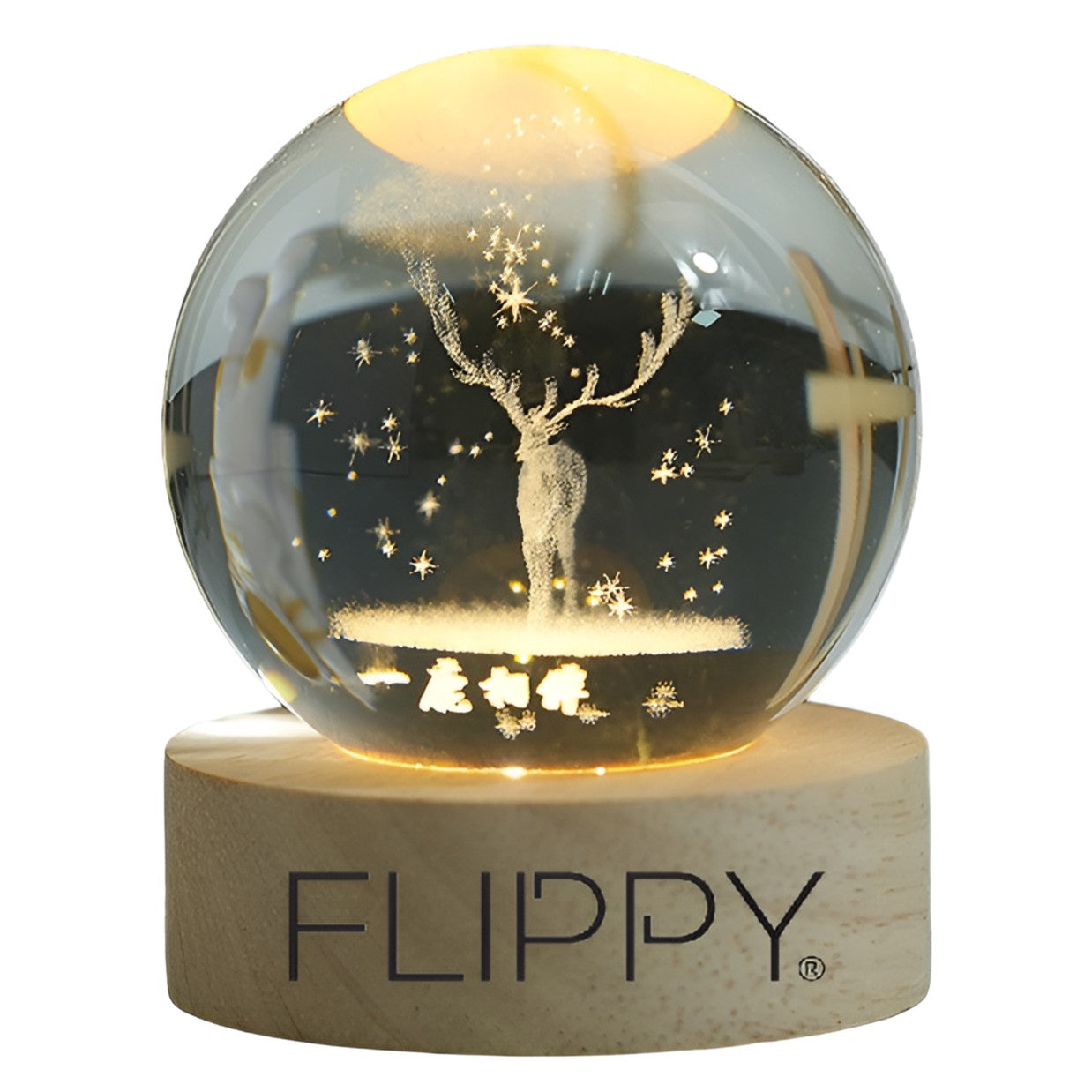 Lampa LED Decorativa, Flippy, cu Bila de Cristal cu Diametru 6cm, Model Cerb 3D, Alimentare USB, Suport din Lemn, Lumina Alb Cald-0