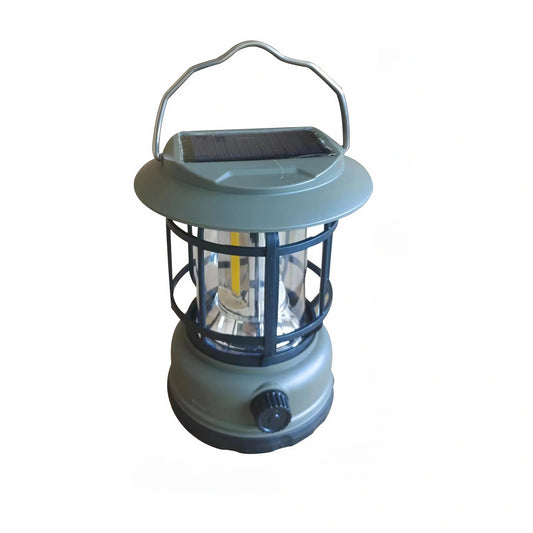 Lampa portabila camping, Felinar Vintage, ABS, Iluminare 30 COB LED, Intensitate reglabila, Acumulator inclus, Incarcare Solara si USB, 5W, Flippy, Verde-0