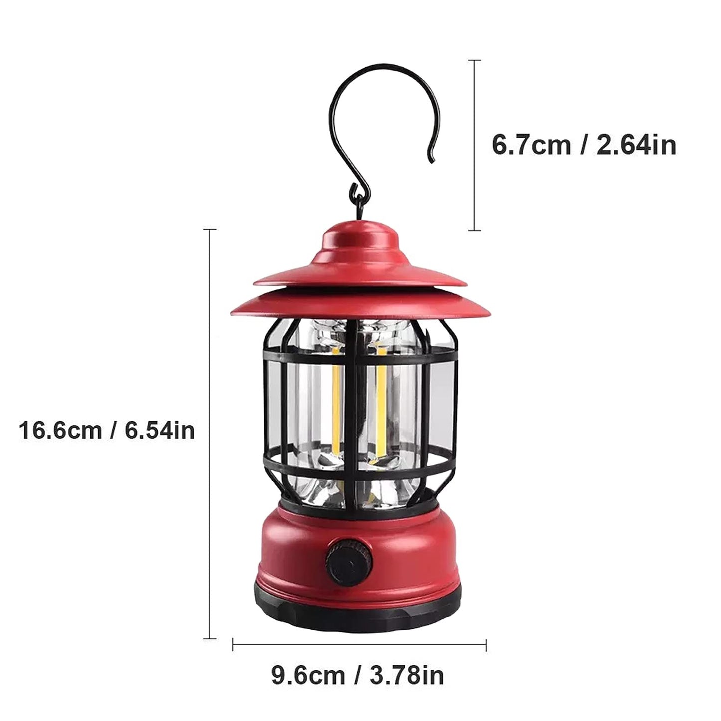 Lampa portabila camping, Felinar Vintage cu carlig, ABS, Iluminare 21 COB LED, Intensitate reglabila, 5W, Flippy, Rosu-2