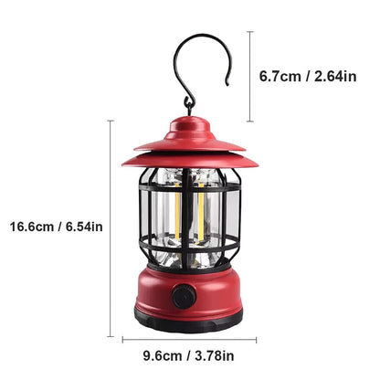 Lampa portabila camping, Felinar Vintage cu carlig, ABS, Iluminare 21 COB LED, Intensitate reglabila, 5W, Flippy, Rosu-2