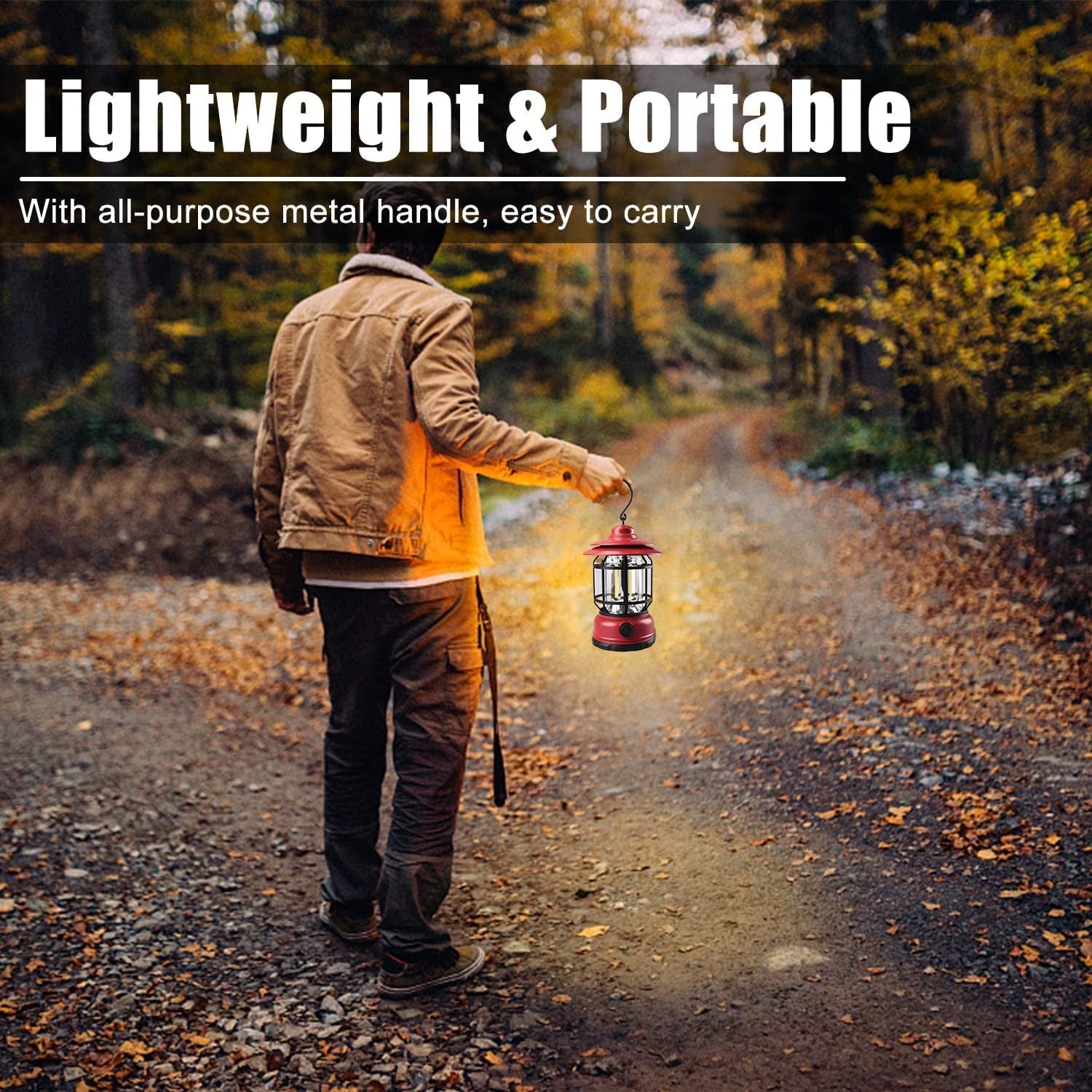 Lampa portabila camping, Felinar Vintage cu carlig, ABS, Iluminare 21 COB LED, Intensitate reglabila, 5W, Flippy, Rosu-5