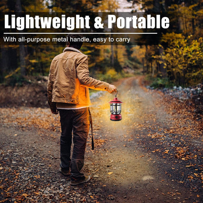 Lampa portabila camping, Felinar Vintage cu carlig, ABS, Iluminare 21 COB LED, Intensitate reglabila, 5W, Flippy, Rosu-5