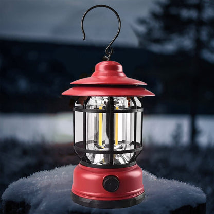 Lampa portabila camping, Felinar Vintage cu carlig, ABS, Iluminare 21 COB LED, Intensitate reglabila, 5W, Flippy, Rosu-6