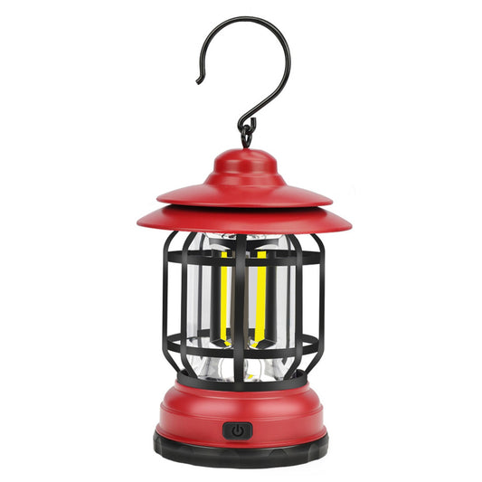 Lampa portabila camping, Felinar Vintage cu carlig, ABS, Iluminare 21 COB LED, Intensitate reglabila, 5W, Flippy, Rosu-0