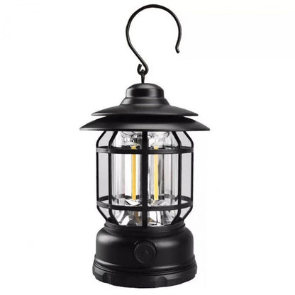 Lampa portabila camping, Felinar Vintage cu carlig, ABS, Iluminare 21 COB LED, Intensitate reglabila, 5W, Flippy, Negru-2