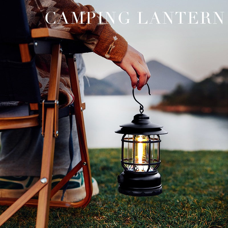 Lampa portabila camping, Felinar Vintage cu carlig, ABS, Iluminare 21 COB LED, Intensitate reglabila, 5W, Flippy, Negru-3