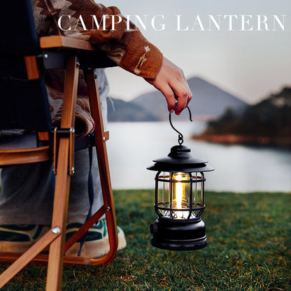 Lampa portabila camping, Felinar Vintage cu carlig, ABS, Iluminare 21 COB LED, Intensitate reglabila, 5W, Flippy, Negru-3