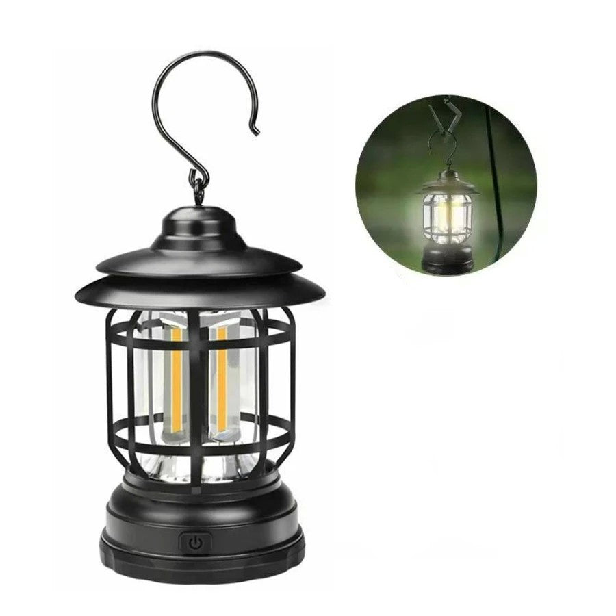Lampa portabila camping, Felinar Vintage cu carlig, ABS, Iluminare 21 COB LED, Intensitate reglabila, 5W, Flippy, Negru-5