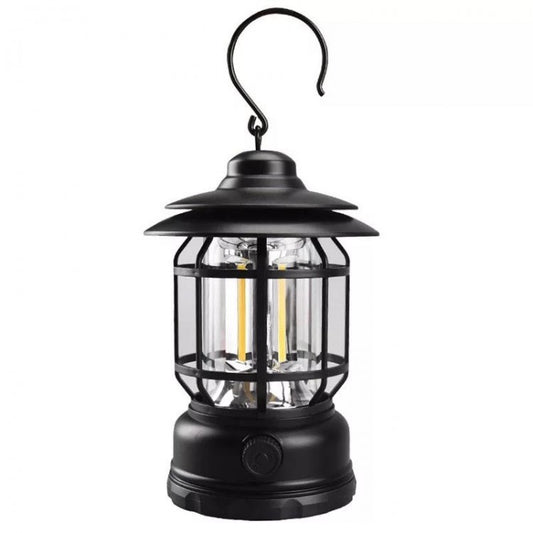Lampa portabila camping, Felinar Vintage cu carlig, ABS, Iluminare 21 COB LED, Intensitate reglabila, 5W, Flippy, Negru-0