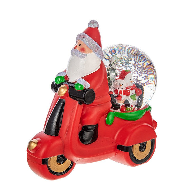 Decoratiune Craciun, Tip Motocicleta, Glob 10 cm, Figurine Mos Craciun, 3 Moduri, Functie Muzicala, Zapada in Miscare, Functioneaza Cu Baterii ( 3 x AAA neincluse), Cablu USB (Inclus), Model Rosu, 20 x 11.5 x 20 cm, Alb Cald-3