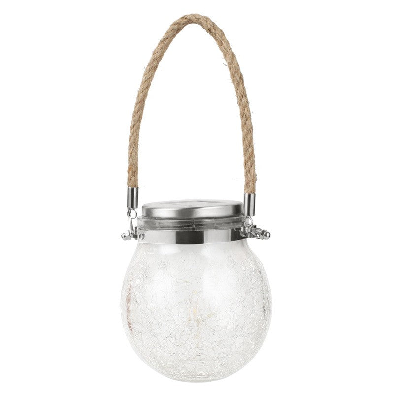 Lampa solara decorativa pentru exterior Flippy, IP65, 20 LED-uri, 600mAh, 14 x 12 cm, cu agatatoare, model borcan rotund, alb cald-0
