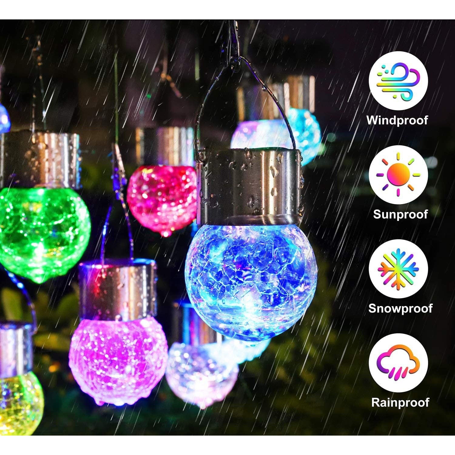 Lampa Solara Flippy, LED, Tip Candelabru Mic, Cu Bila Din Sticla Crapata, Exterioara, Impermeabila, Iluminare 6-12 H, Multicolor-4