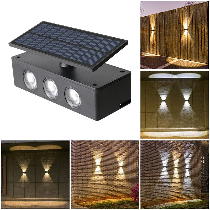 Lampa solara LED bidirectionala Flippy, cu panou ajustabil, comutator culoare lumina, pentru perete, scari, gradina, terasa, 16 x 6.5 cm, 6 LED-uri, material ABS, baterie 3.7 V, 1200mah, multicolor-2