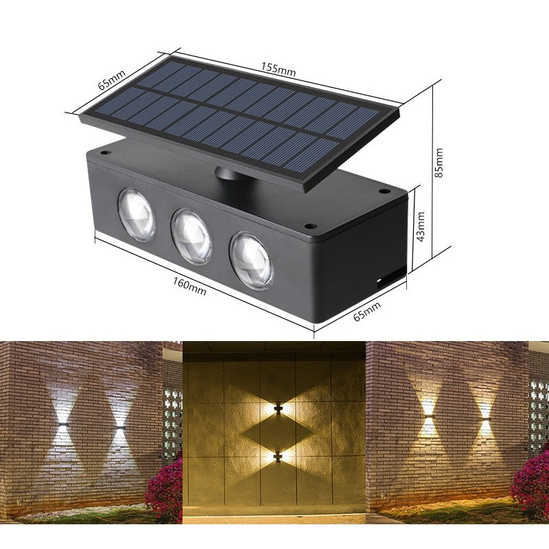 Lampa solara LED bidirectionala Flippy, cu panou ajustabil, comutator culoare lumina, pentru perete, scari, gradina, terasa, 16 x 6.5 cm, 6 LED-uri, material ABS, baterie 3.7 V, 1200mah, multicolor-3