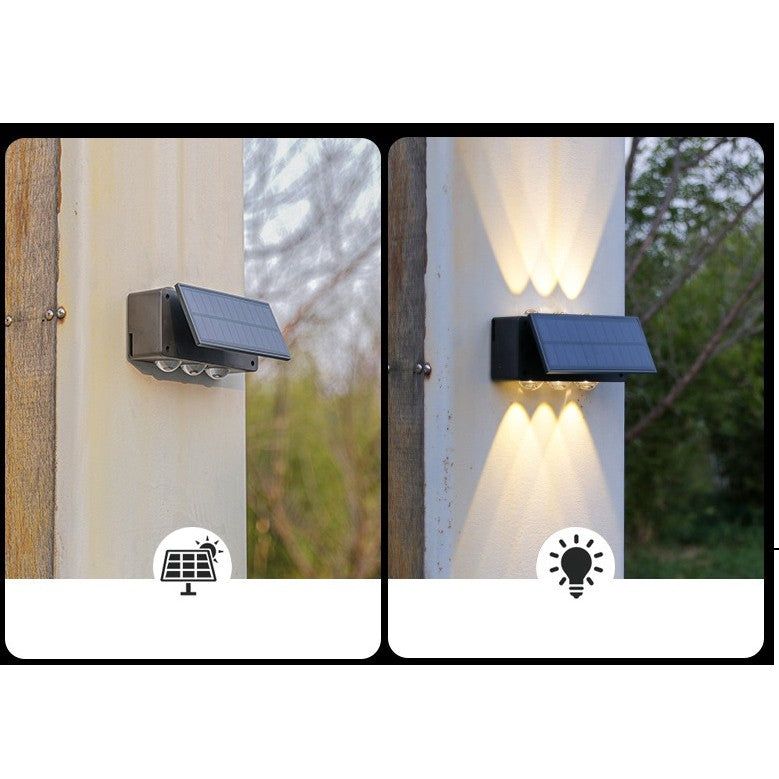 Lampa solara LED bidirectionala Flippy, cu panou ajustabil, comutator culoare lumina, pentru perete, scari, gradina, terasa, 16 x 6.5 cm, 6 LED-uri, material ABS, baterie 3.7 V, 1200mah, multicolor-4