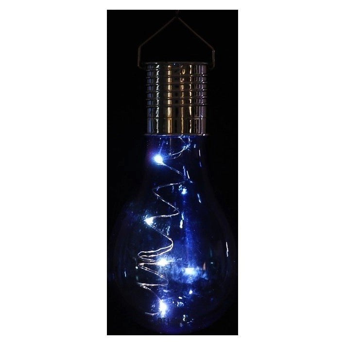 Lampa Solara LED Decorativa sub forma de Bulb, pentru exterior, suspendata, IP65, Ultron Albastru, Flippy