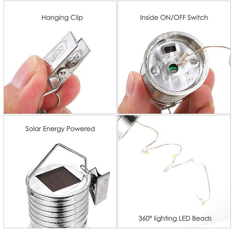 Lampa Solara LED Decorativa sub forma de Bulb, pentru exterior, suspendata, IP65, Ultron Galben, Flippy-3