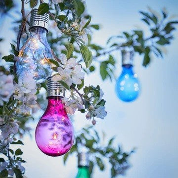 Lampa Solara LED Decorativa sub forma de Bulb, pentru exterior, suspendata, IP65, Ultron Rosu, Flippy-1