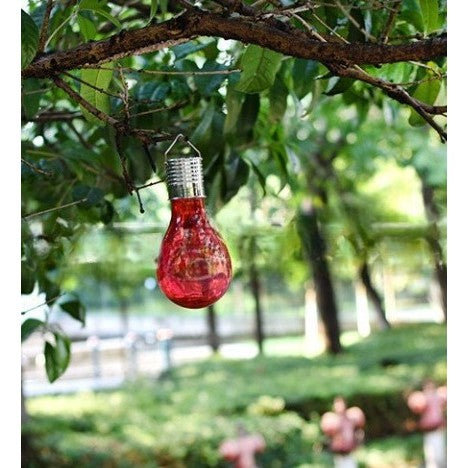 Lampa Solara LED Decorativa sub forma de Bulb, pentru exterior, suspendata, IP65, Ultron Rosu, Flippy-4