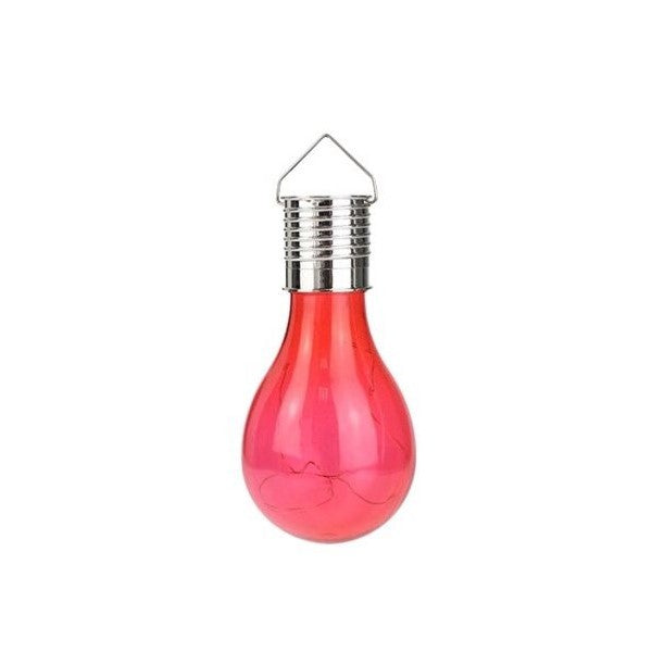 Lampa Solara LED Decorativa sub forma de Bulb, pentru exterior, suspendata, IP65, Ultron Rosu, Flippy-0