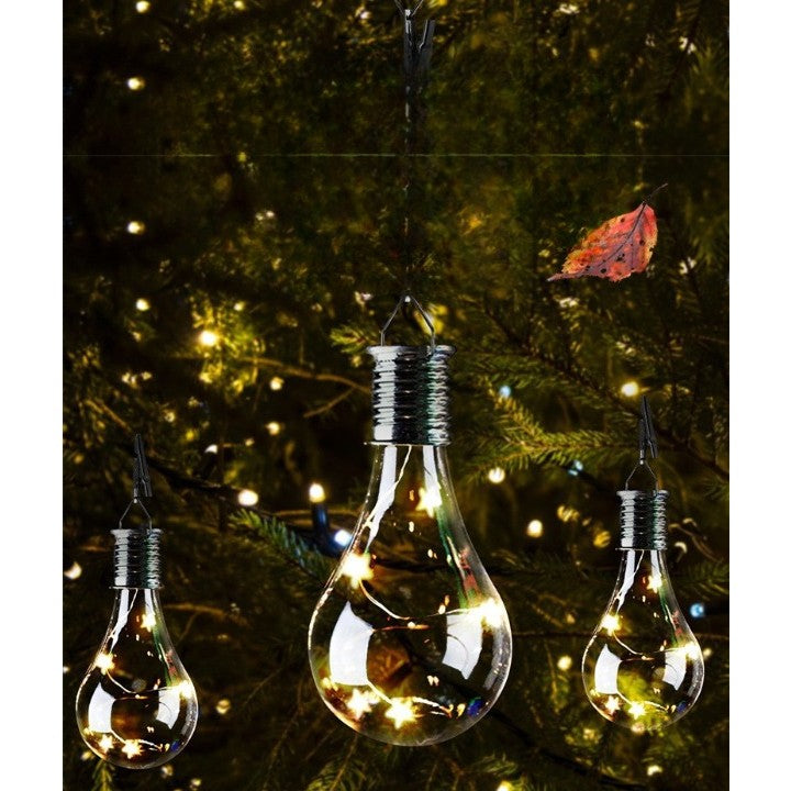 Lampa Solara LED Decorativa sub forma de Bulb, pentru exterior, suspendata, IP65, Ultron Transparent, lumina calda, Flippy-1