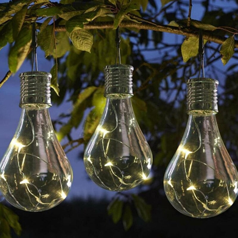 Lampa Solara LED Decorativa sub forma de Bulb, pentru exterior, suspendata, IP65, Ultron Transparent, lumina calda, Flippy-8