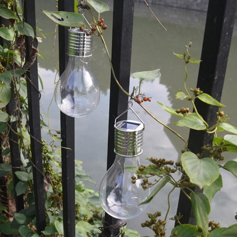 Lampa Solara LED Decorativa sub forma de Bulb, pentru exterior, suspendata, IP65, Ultron Transparent, lumina rece, Flippy-7