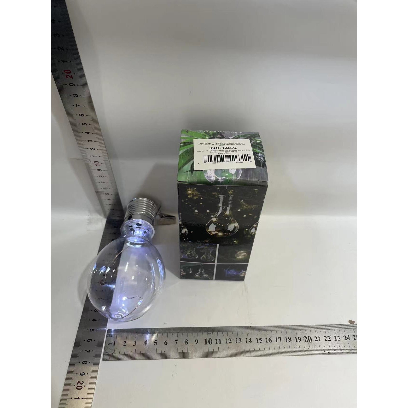 Lampa Solara LED Decorativa sub forma de Bulb, pentru exterior, suspendata, IP65, Ultron Transparent, lumina rece, Flippy-9