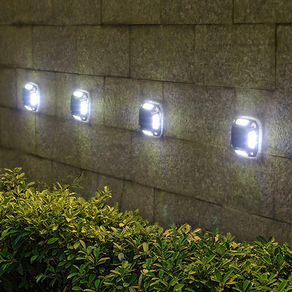Lampa solara LED pentru gradina Flippy, 8 LED-uri, prindere de perete sau impamantare, IP65, forma patrat, material ABS si Policarbonat, 9 x 9 cm, baterie 1.2V, 600 mah, alb rece-2