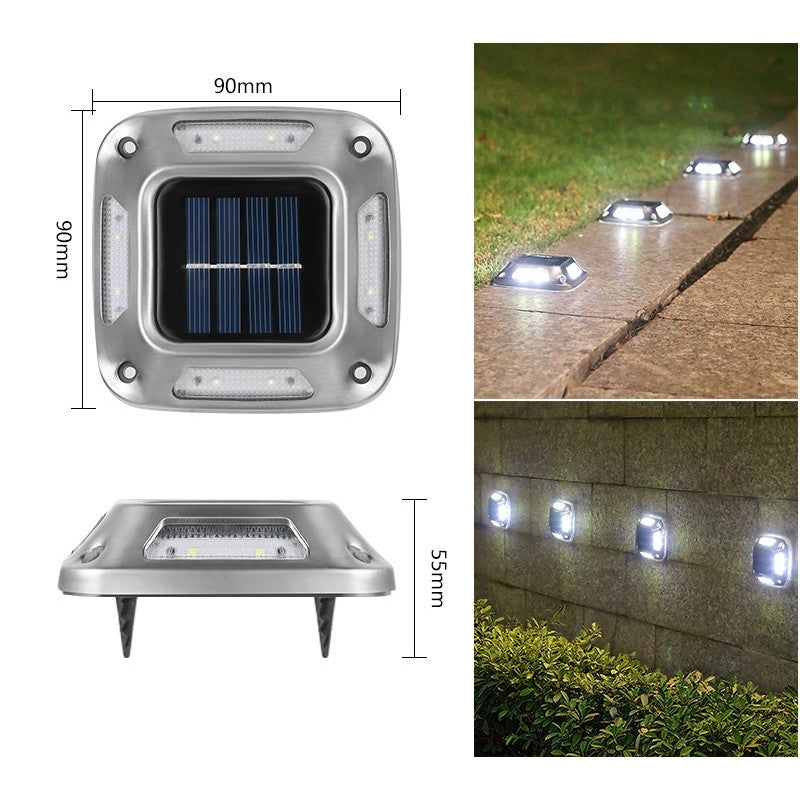 Lampa solara LED pentru gradina Flippy, 8 LED-uri, prindere de perete sau impamantare, IP65, forma patrat, material ABS si Policarbonat, 9 x 9 cm, baterie 1.2V, 600 mah, alb rece-3