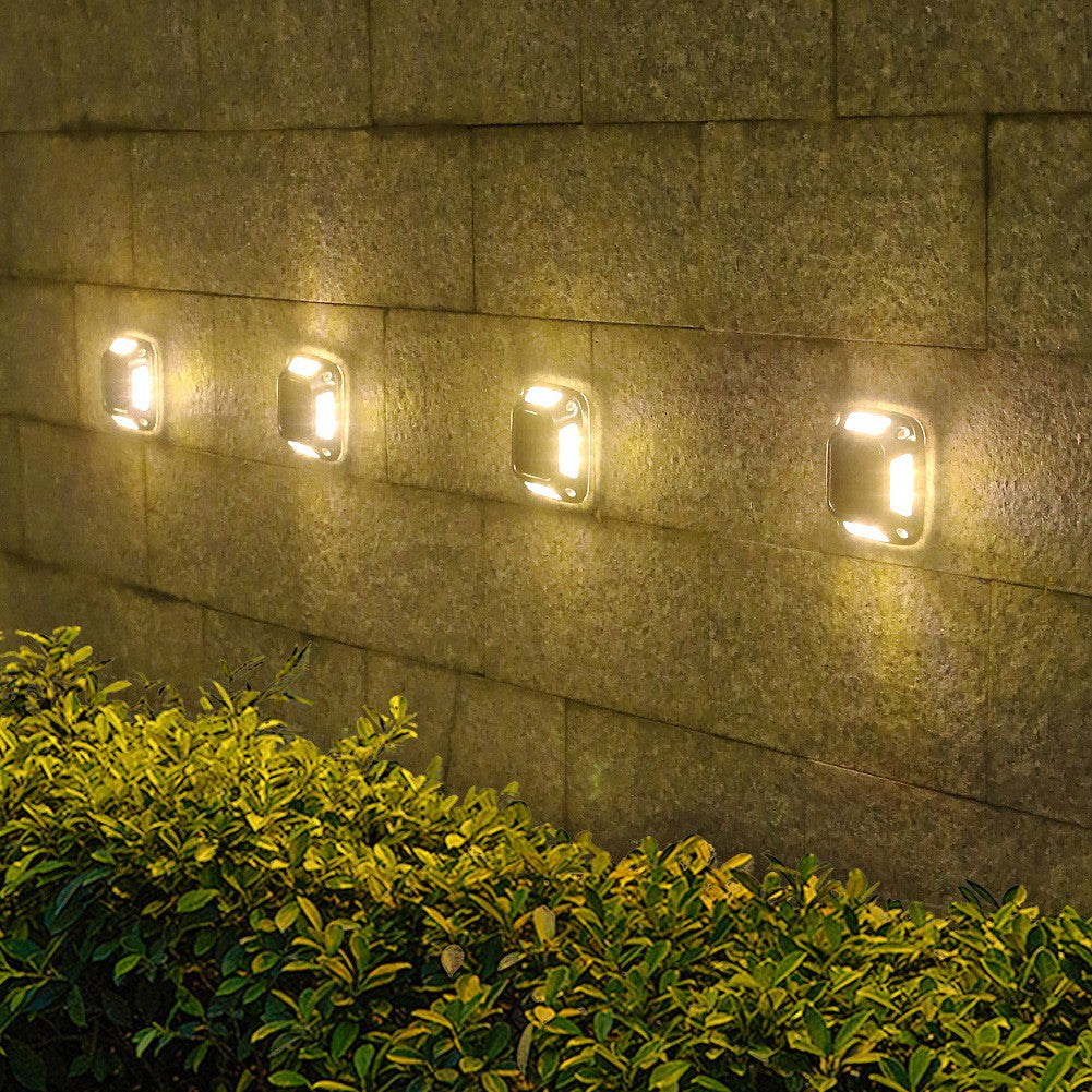 Lampa solara LED pentru gradina Flippy, 8 LED-uri, prindere de perete sau impamantare, IP65, forma patrat, material ABS si Policarbonat, 9 x 9 cm, baterie 1.2V, 600 mah, alb cald-2