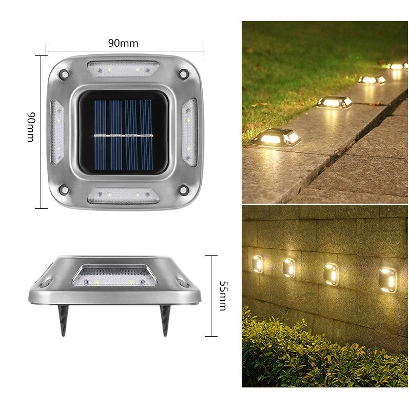 Lampa solara LED pentru gradina Flippy, 8 LED-uri, prindere de perete sau impamantare, IP65, forma patrat, material ABS si Policarbonat, 9 x 9 cm, baterie 1.2V, 600 mah, alb cald-3