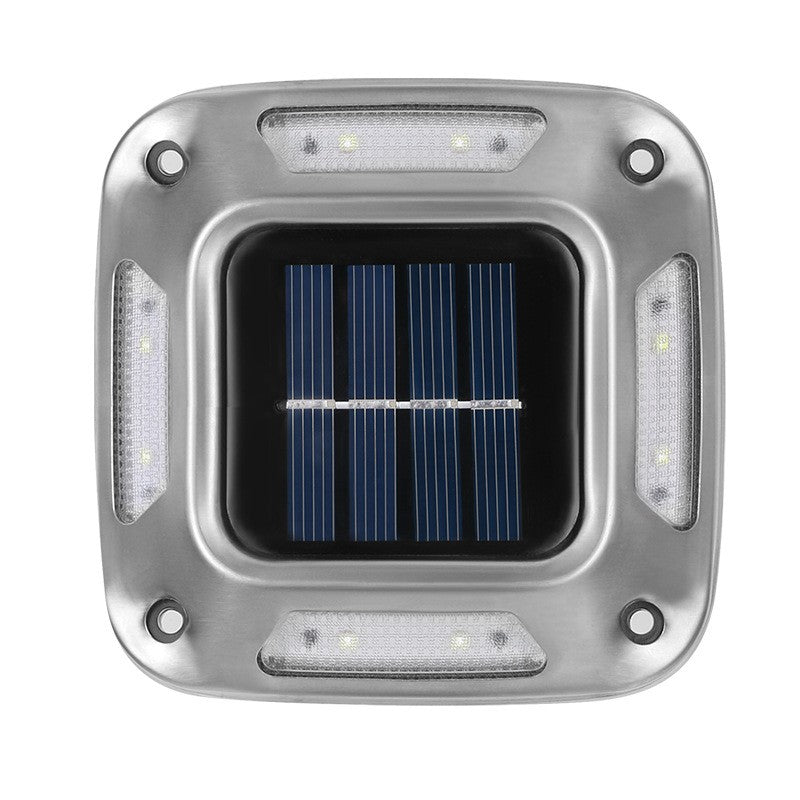 Lampa solara LED pentru gradina Flippy, 8 LED-uri, prindere de perete sau impamantare, IP65, forma patrat, material ABS si Policarbonat, 9 x 9 cm, baterie 1.2V, 600 mah, alb cald-0