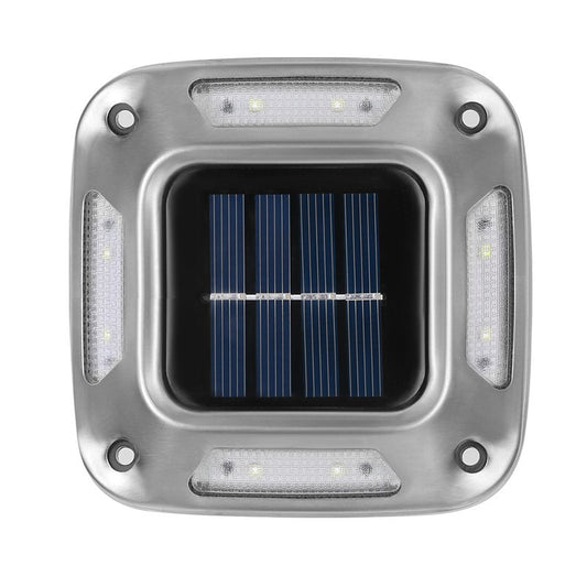 Lampa solara LED pentru gradina Flippy, 8 LED-uri, prindere de perete sau impamantare, IP65, forma patrat, material ABS si Policarbonat, 9 x 9 cm, baterie 1.2V, 600 mah, alb cald-0