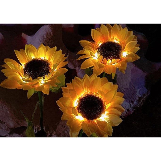 Lampa solara LED tip Floarea Soarelui cu 3 flori, inaltime 70 cm, Pentru gradina, Flippy-1