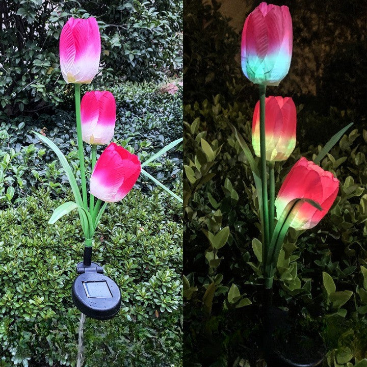 Lampa Solara LED tip Lalele cu 3 flori pentru Gradina, Inaltime 78 cm-1