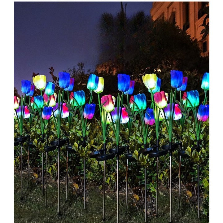 Lampa Solara LED tip Lalele cu 3 flori pentru Gradina, Inaltime 78 cm-2
