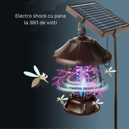 Lampa solara pentru gradina, anti-insecte, tantari, muste, UV, LED, material ABS, putere 5W, 1.2 V, autonomie 8 ore, 2 moduri de functionare, IP65, electric shock 380 volti, 30 x 19.5 cm, maro-0